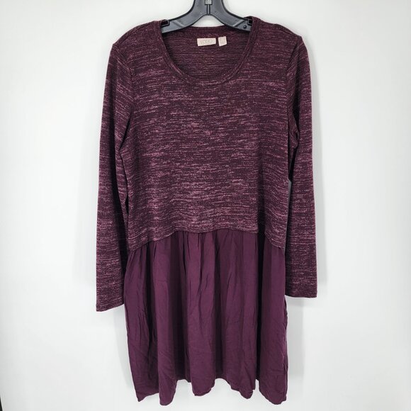 3/$25 Logo Lori Goldstein Mixed Media Knit Sweater Dress M Long Sleeves Purple - Picture 1 of 9